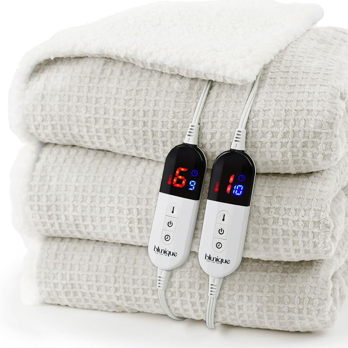 Heated Blanket Electric Throw Waffle, 50x60 Inches Sherpa Fleece Fast Heating Blanket 6 Heating Levels & 4 Hours Auto Off ETL Certification, Sage Green Throw