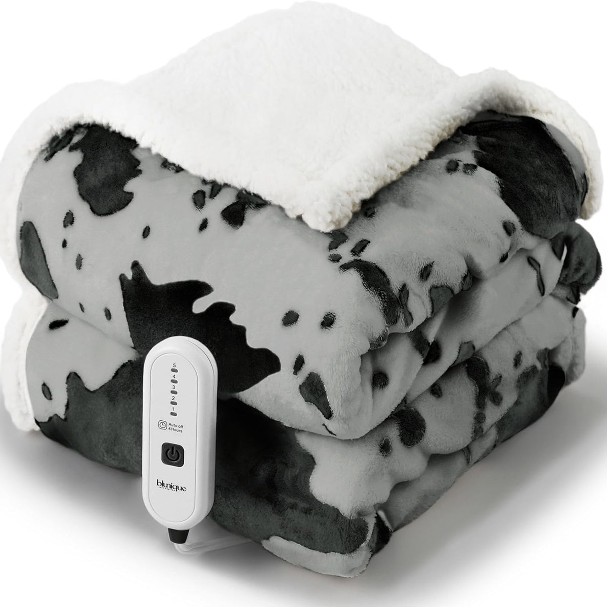 Cow Print Heated Throw Blanket Electric Blanket-Heating Blanket Throw with 5 Heat Levels & 4 Hours Auto-Off, Cozy Soft Fleece Sherpa, Washable, 50 x 60 Inches