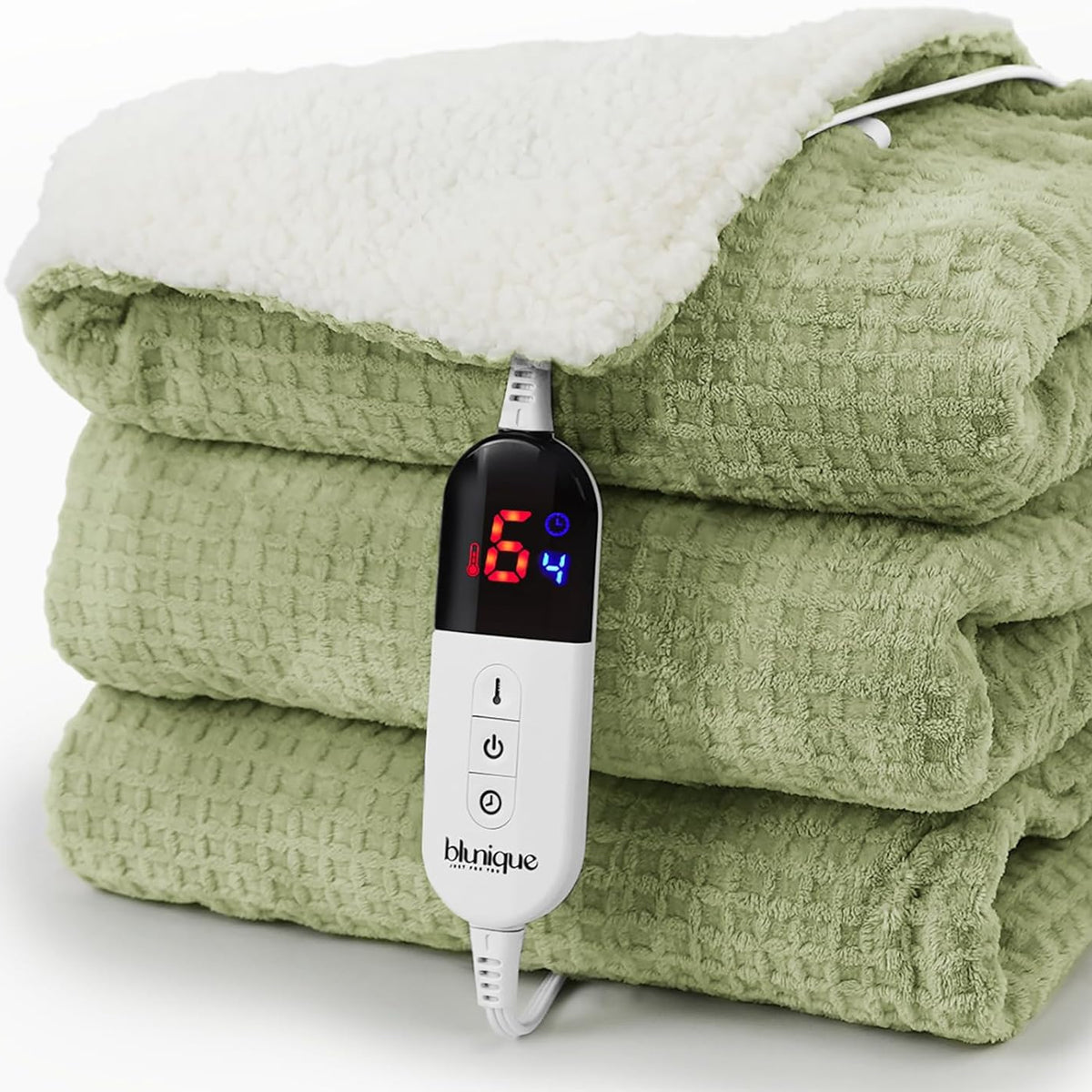 Heated Blanket Electric Throw Waffle, 50x60 Inches Sherpa Fleece Fast Heating Blanket 6 Heating Levels & 4 Hours Auto Off ETL Certification, Sage Green Throw