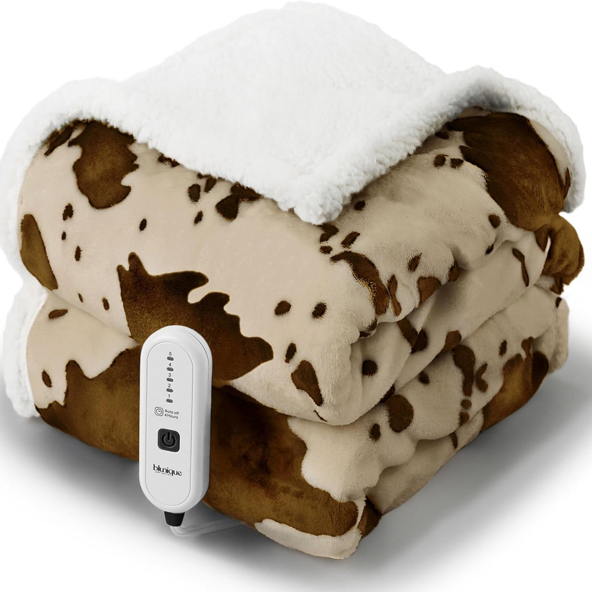 Cow Print Heated Throw Blanket Electric Blanket-Heating Blanket Throw with 5 Heat Levels & 4 Hours Auto-Off, Cozy Soft Fleece Sherpa, Washable, 50 x 60 Inches