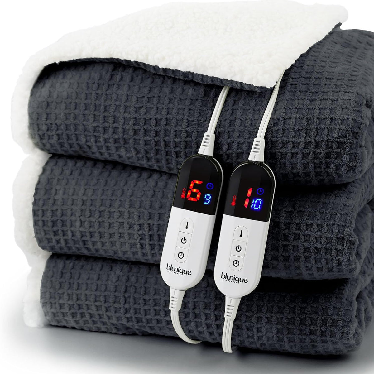 Heated Blanket Electric Throw Waffle, 50x60 Inches Sherpa Fleece Fast Heating Blanket 6 Heating Levels & 4 Hours Auto Off ETL Certification, Sage Green Throw