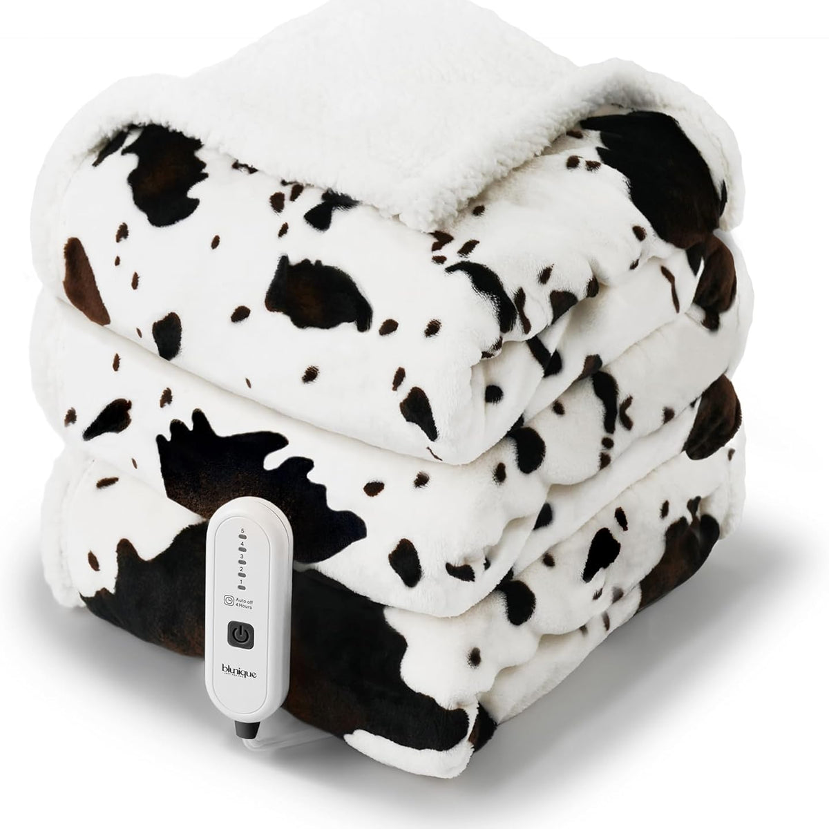 Cow Print Heated Throw Blanket Electric Blanket-Heating Blanket Throw with 5 Heat Levels & 4 Hours Auto-Off, Cozy Soft Fleece Sherpa, Washable, 50 x 60 Inches