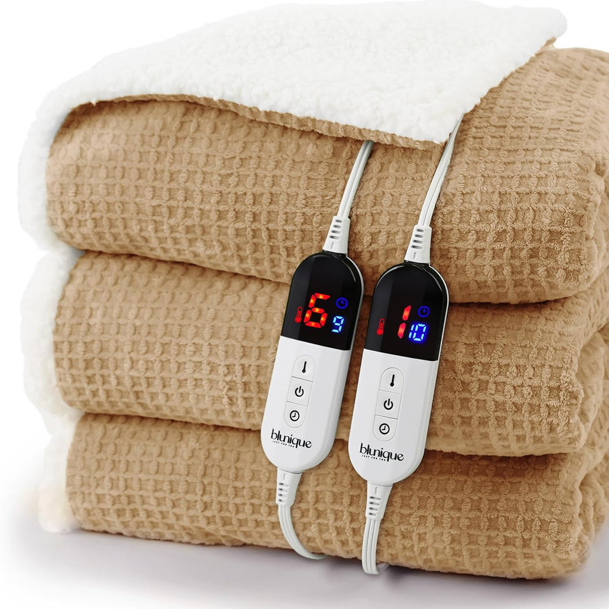 Heated Blanket Electric Throw Waffle, 50x60 Inches Sherpa Fleece Fast Heating Blanket 6 Heating Levels & 4 Hours Auto Off ETL Certification, Sage Green Throw