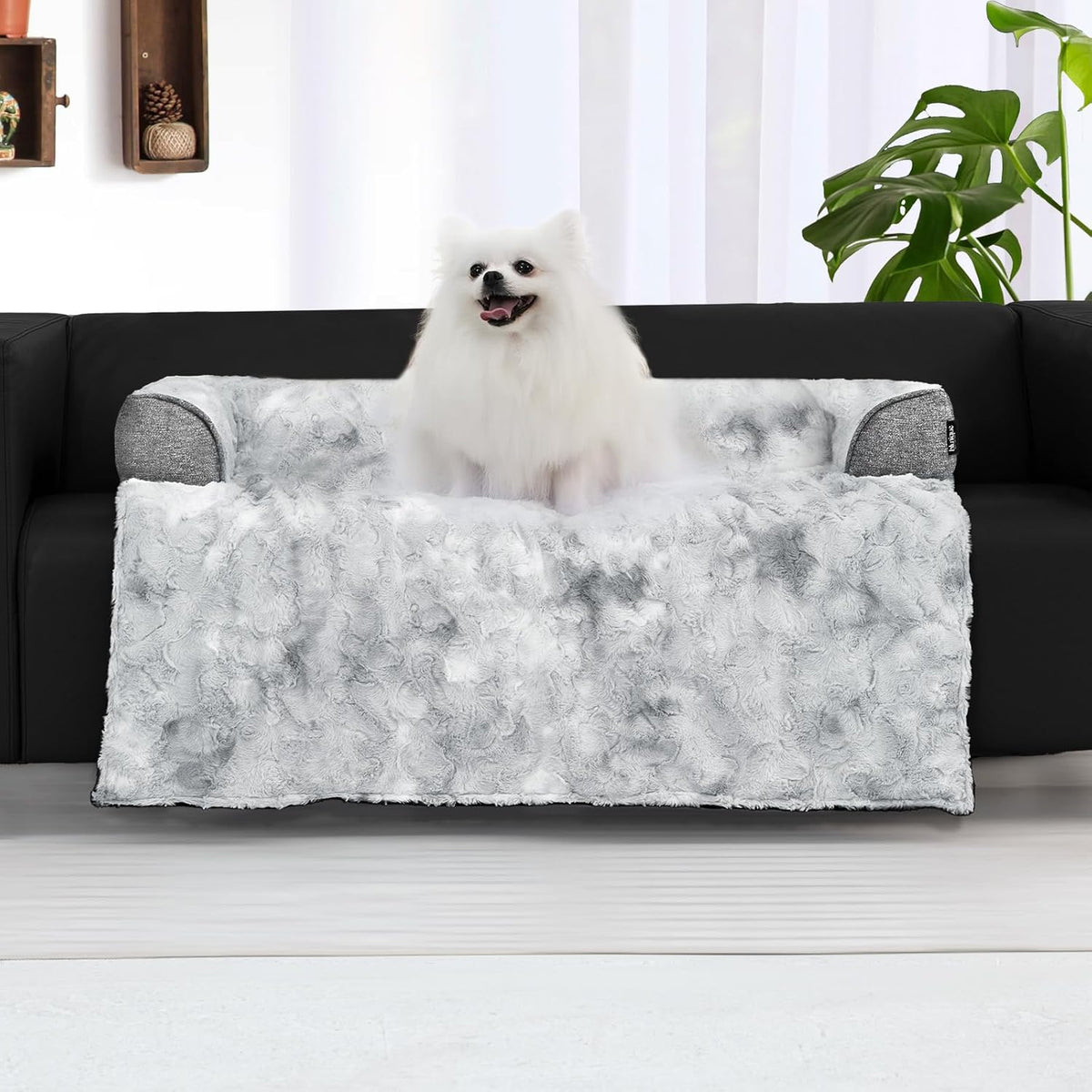 Calming Dog Couch Bed for Large Dogs, 41 x 37 inch Waterproof Removable Dogs Mat Couch Cover for Furniture Protector, Non-Slip Fluffy Pelsbarn Dog Bed for Couch, Sofa, Outdoor - Tie-Dye Khaki