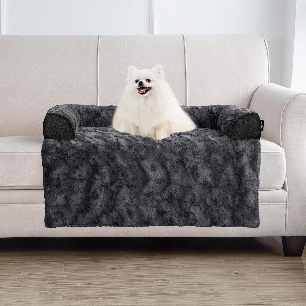 Calming Dog Couch Bed for Large Dogs, 41 x 37 inch Waterproof Removable Dogs Mat Couch Cover for Furniture Protector, Non-Slip Fluffy Pelsbarn Dog Bed for Couch, Sofa, Outdoor - Tie-Dye Khaki