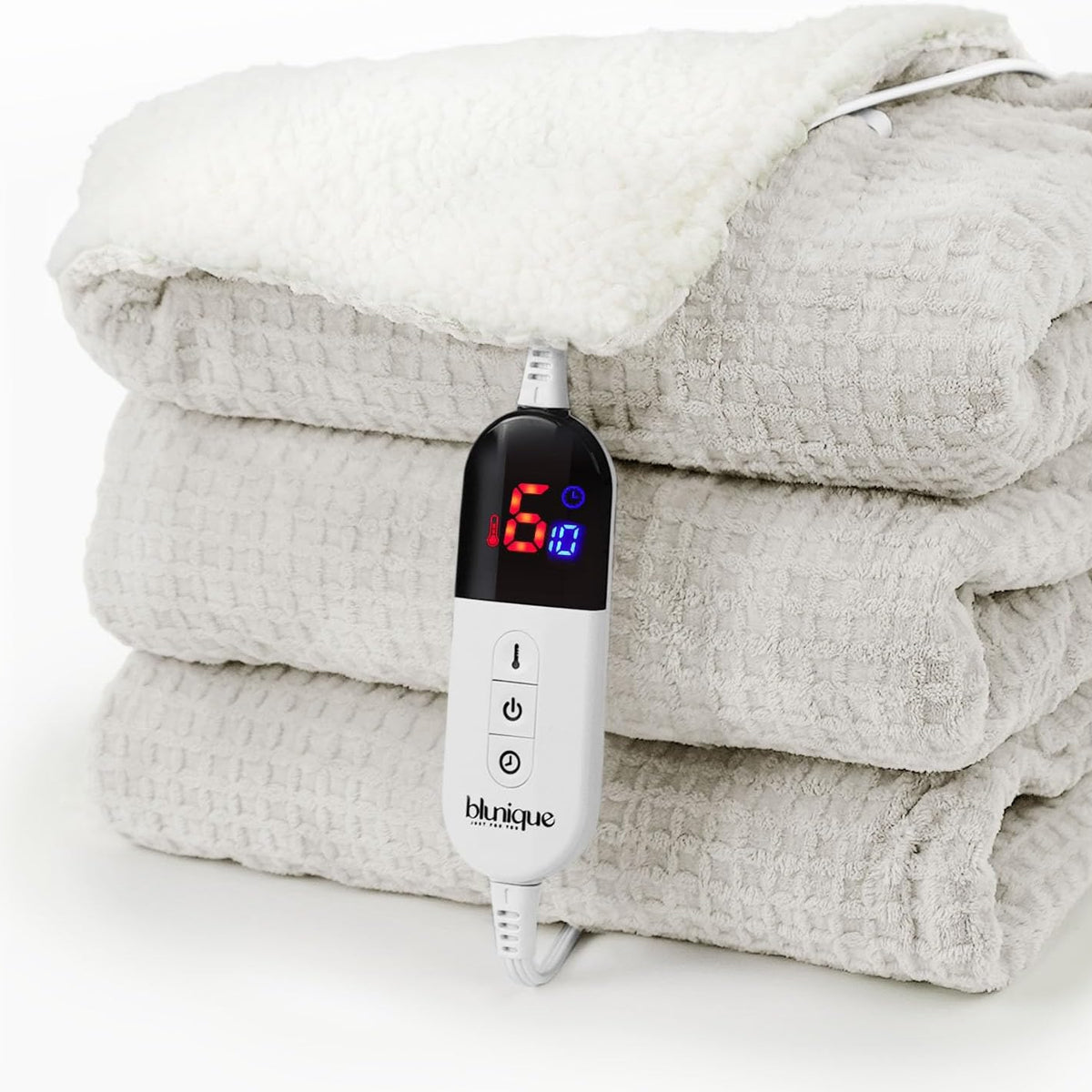 Heated Blanket Electric Throw Waffle, 50x60 Inches Sherpa Fleece Fast Heating Blanket 6 Heating Levels & 4 Hours Auto Off ETL Certification, Sage Green Throw