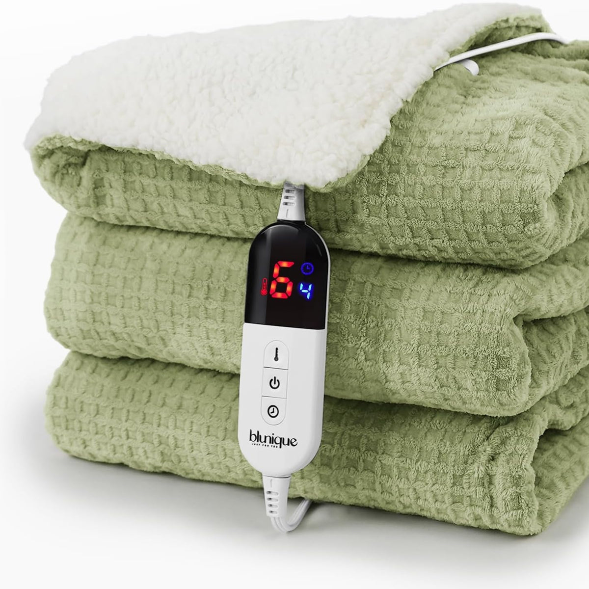 Heated Blanket Electric Throw Waffle, 50x60 Inches Sherpa Fleece Fast Heating Blanket 6 Heating Levels & 4 Hours Auto Off ETL Certification, Sage Green Throw