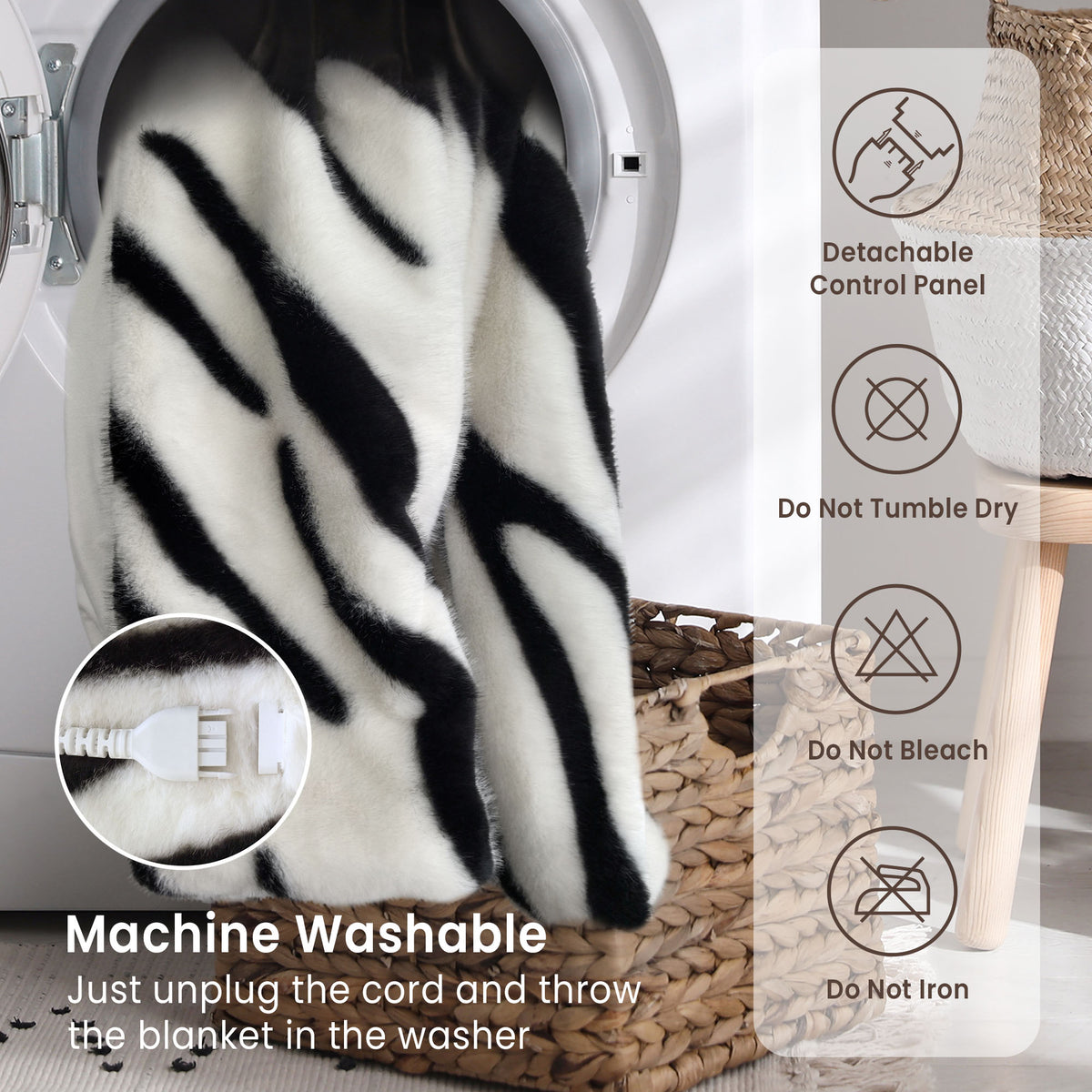 blunique Luxury Faux Fur Heated Blanket Electric Throw - Zebra Print 50''x60''