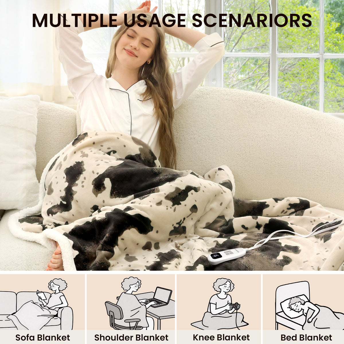 blunique - Cow Print Electric Heated Throw & Blanket