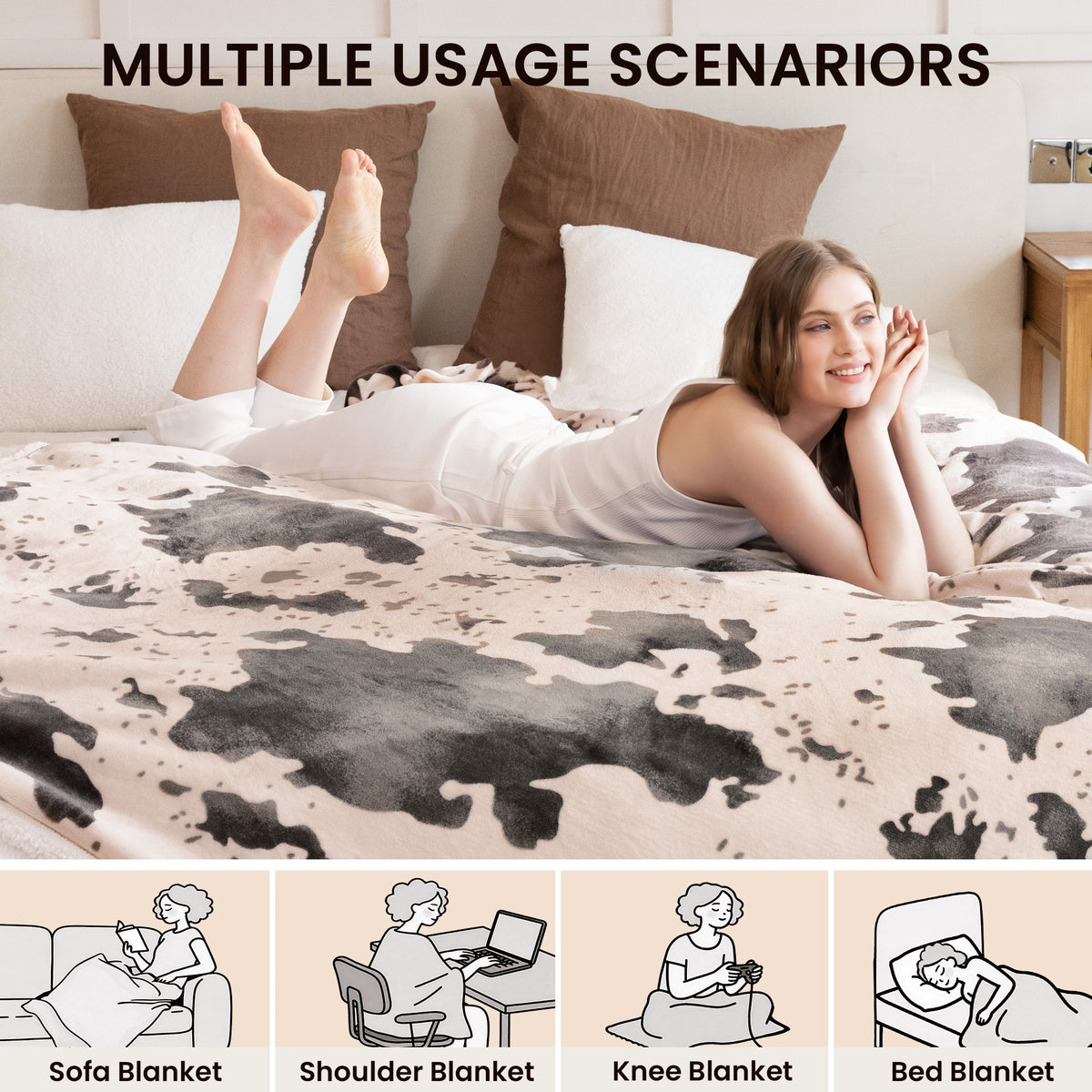 blunique - Cow Print Electric Heated Throw & Blanket