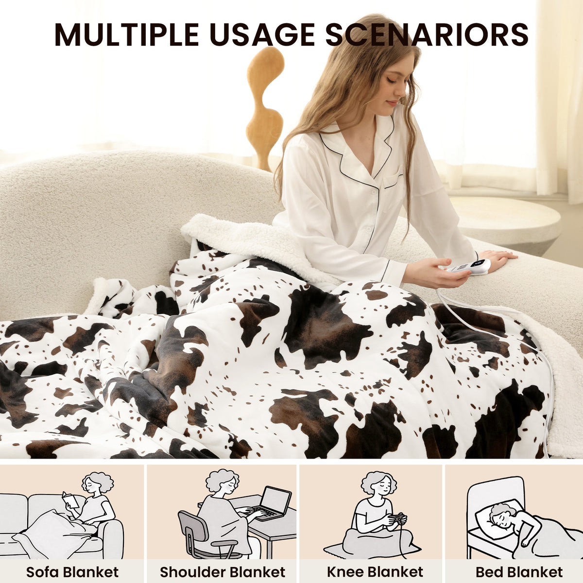 blunique - Cow Print Electric Heated Throw & Blanket