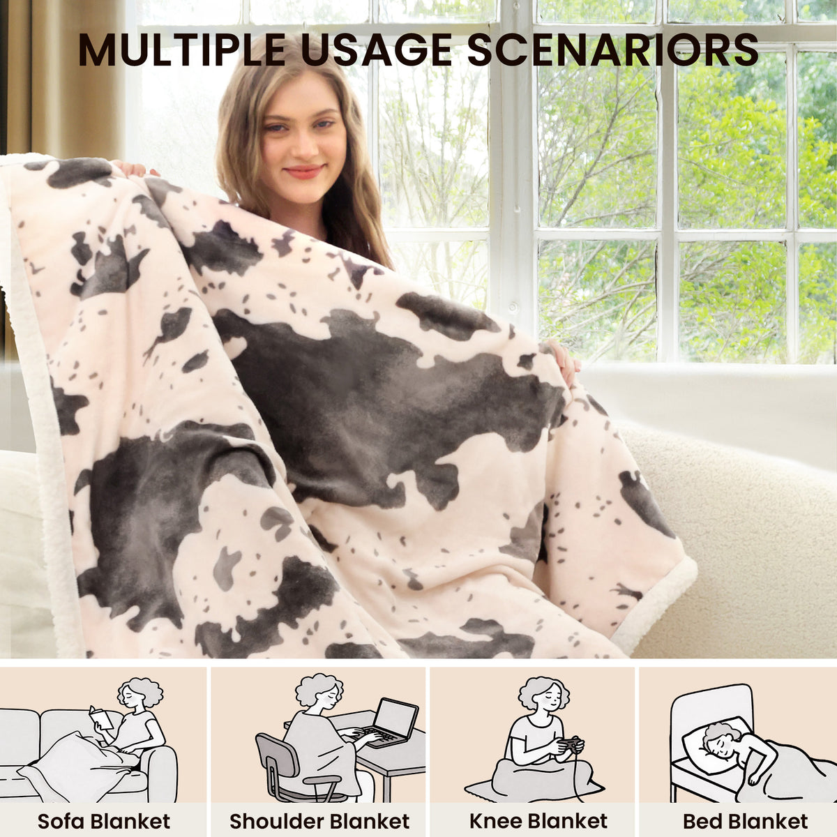 blunique - Cow Print Electric Heated Throw & Blanket