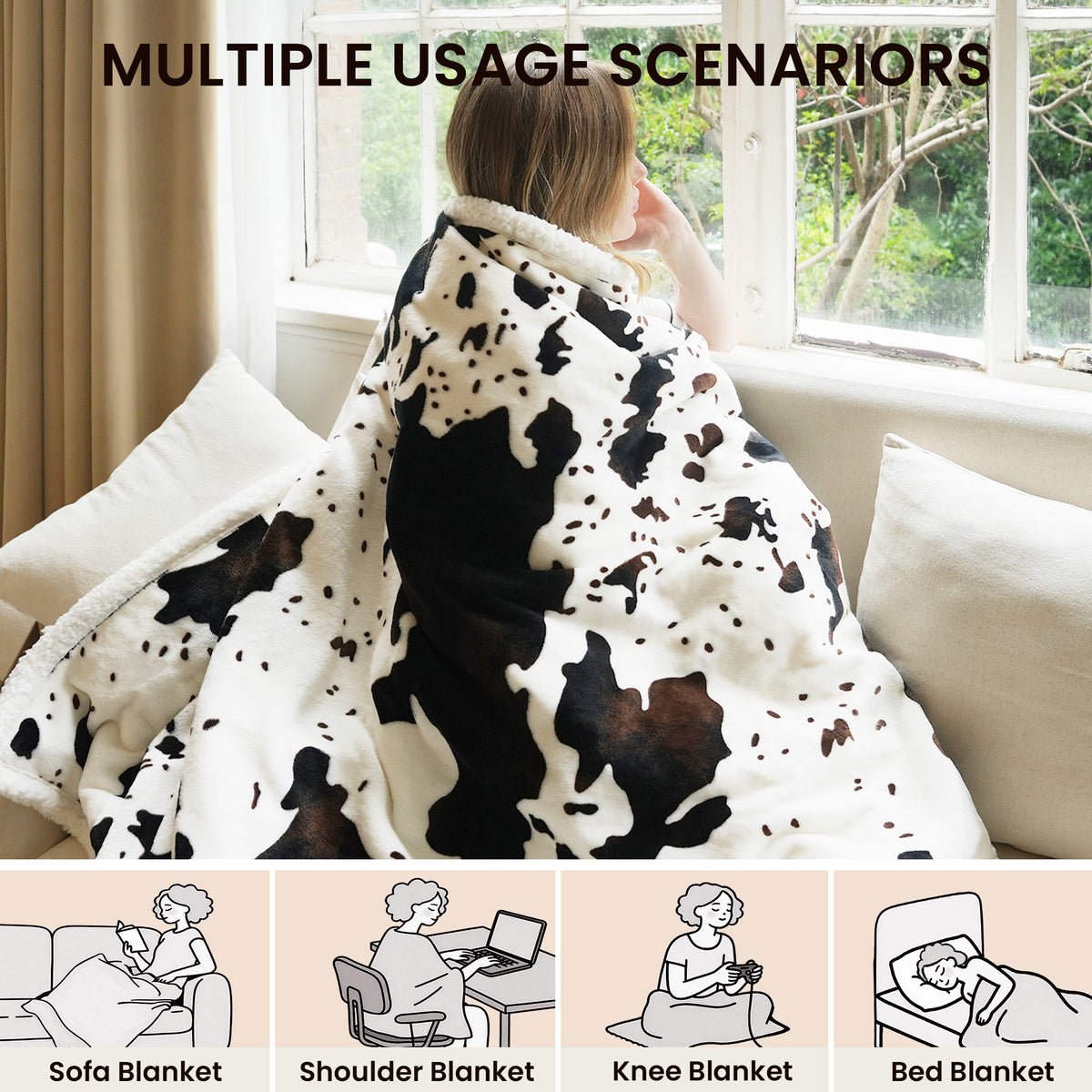 blunique - Cow Print Electric Heated Throw & Blanket