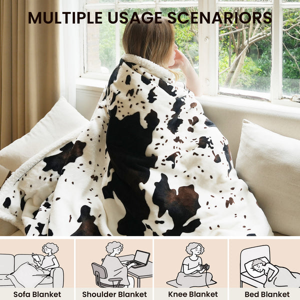 blunique - Cow Print Electric Heated Throw & Blanket