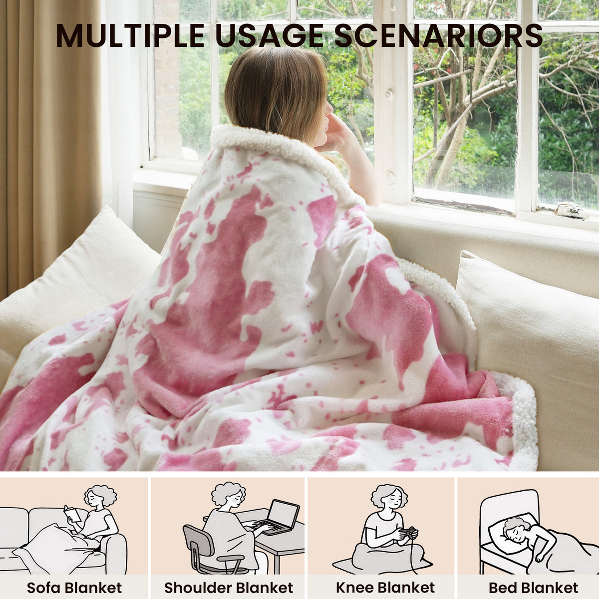 blunique - Cow Print Electric Heated Throw & Blanket