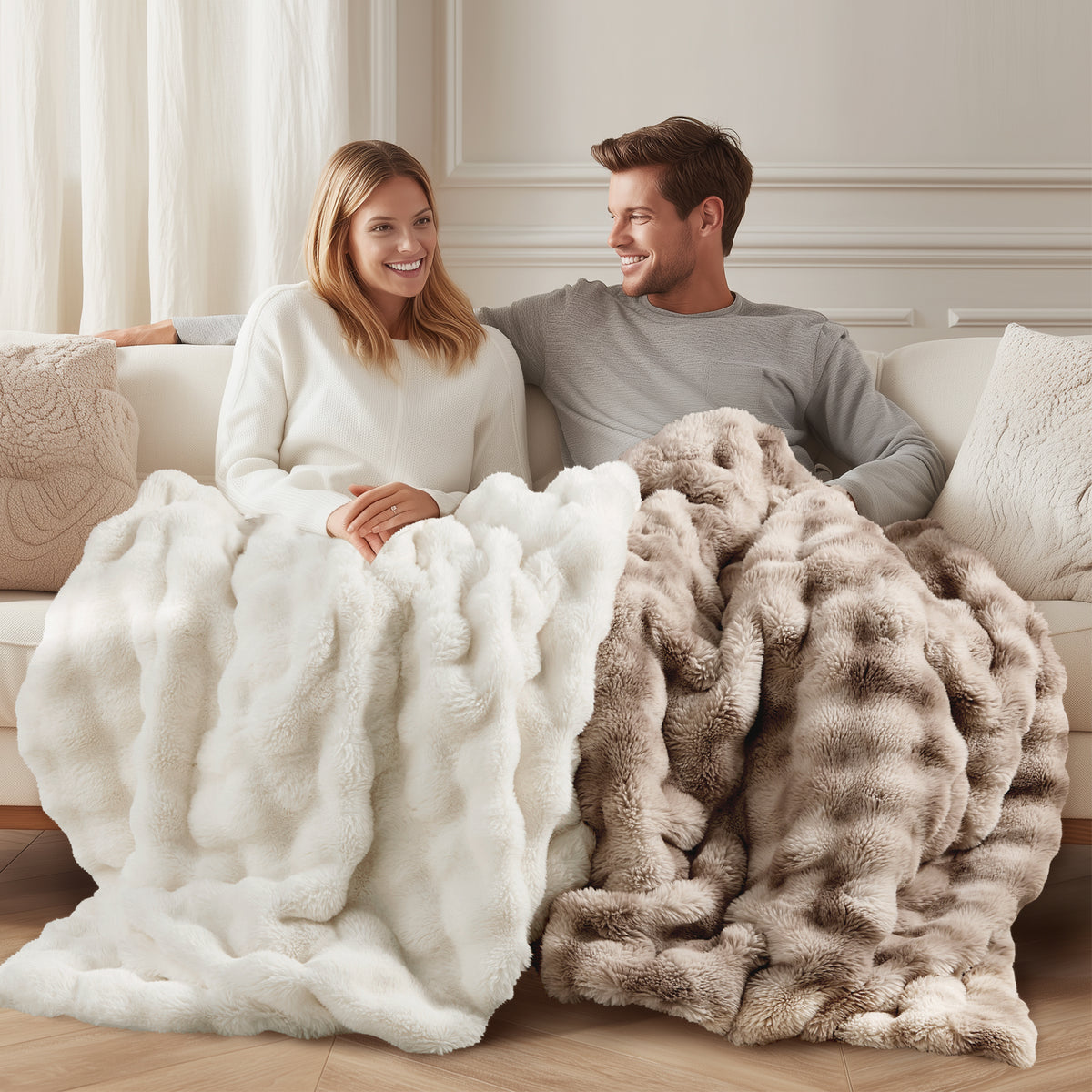 blunique - Premium Faux Fur Bubble Throw & Blanket