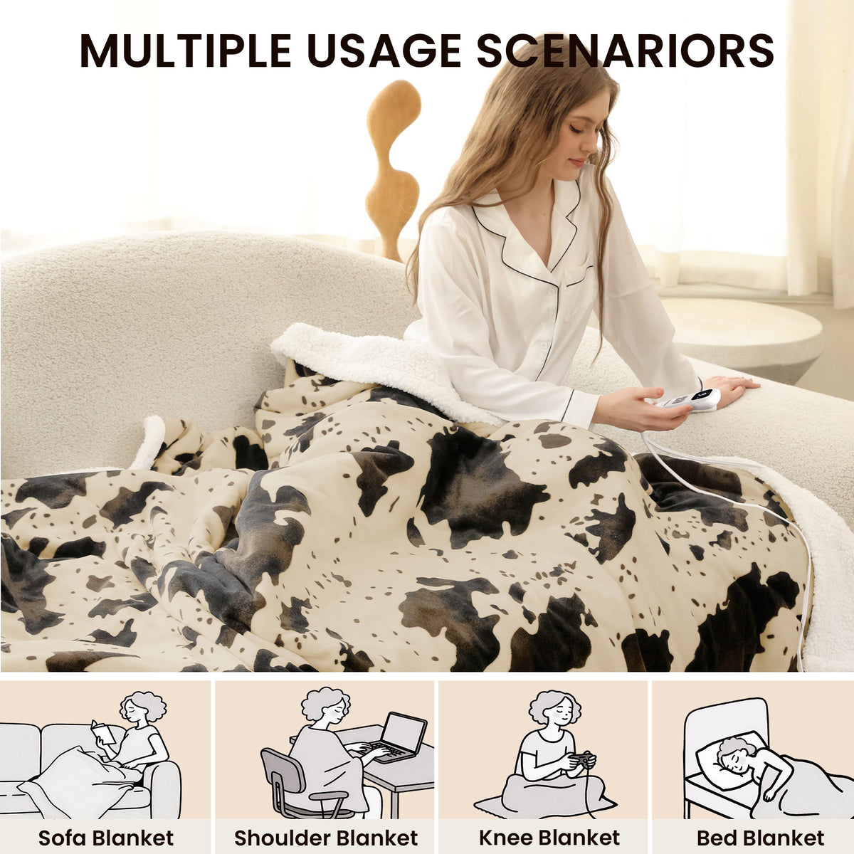 blunique - Cow Print Electric Heated Throw & Blanket