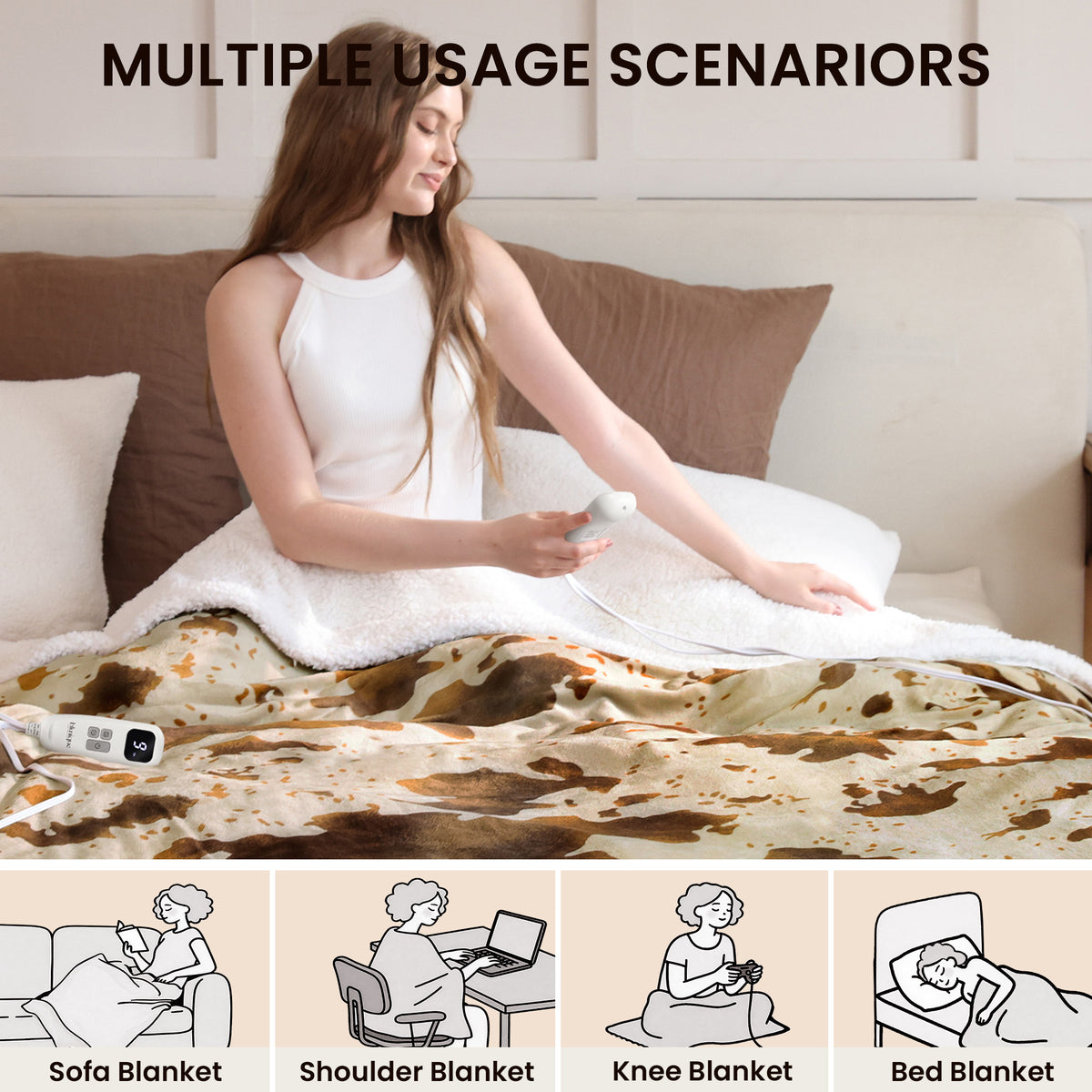 blunique - Cow Print Electric Heated Throw & Blanket