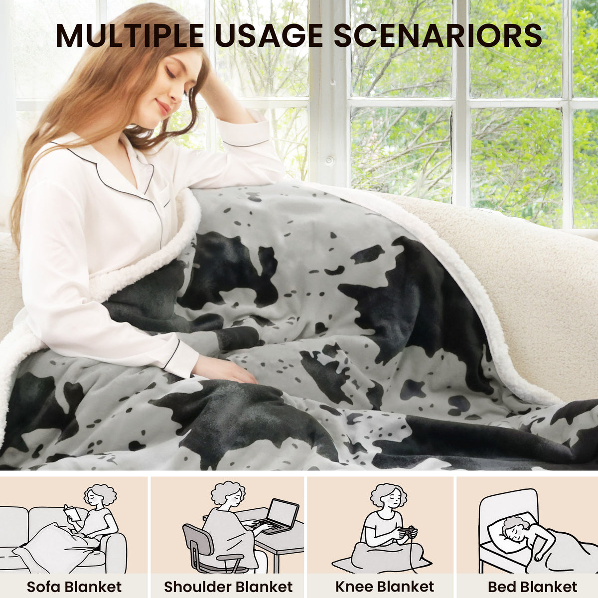 blunique - Cow Print Electric Heated Throw & Blanket