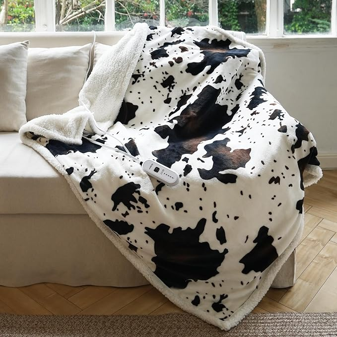 blunique - Cow Print Heated Throw Blanket 50x60inch