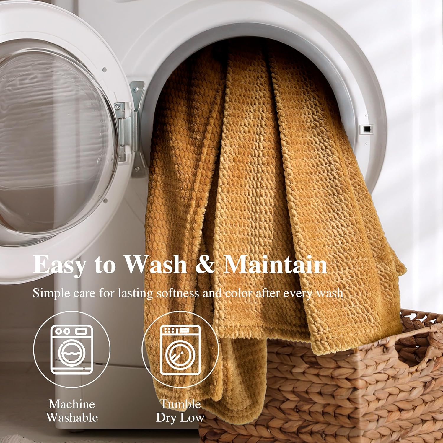 Fleece Throw Blanket for Couch Plush Warm Blankets for Bed, Fuzzy Cozy Flannel Blanket Throw for Sofa, Travel Jacquard Pattern Yellow 51x63 Inches - blunique