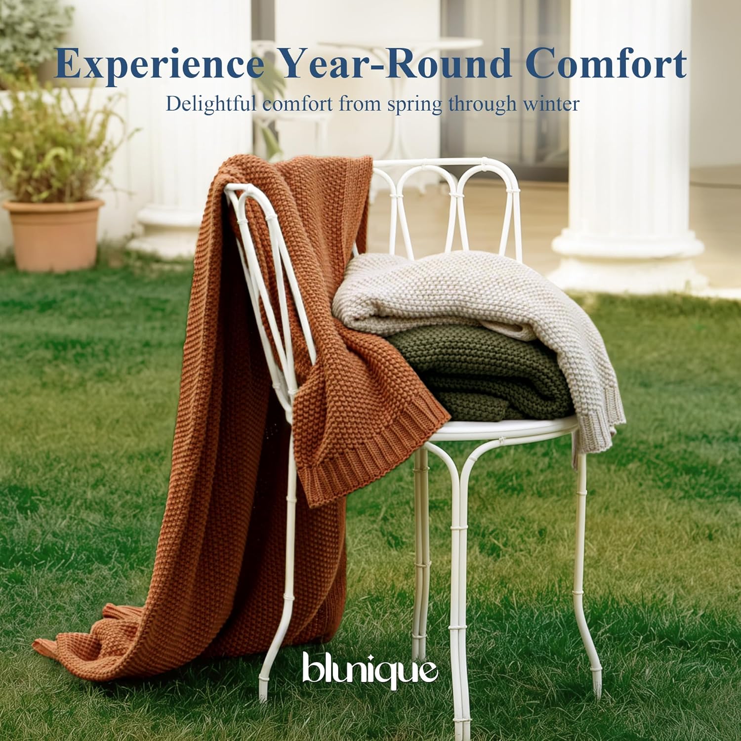 100% Cotton Cable Knit Throw Blanket, Lightweight Soft Knit Blanket for Sofa Couch Bed, Breathable All-Season Throw, Cozy Decorative Blanket, 50 x 60 Inch,Olive Green - blunique