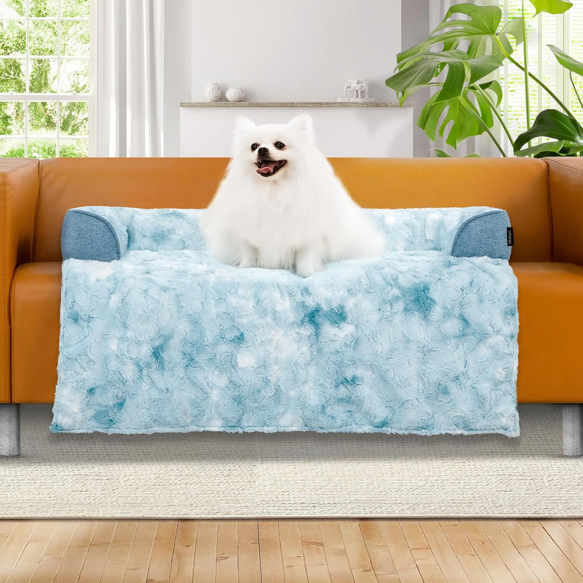 Calming Dog Couch Bed for Large Dogs, 41 x 37 inch Waterproof Removable Dogs Mat Couch Cover for Furniture Protector, Non-Slip Fluffy Pelsbarn Dog Bed for Couch, Sofa, Outdoor - Tie-Dye Khaki