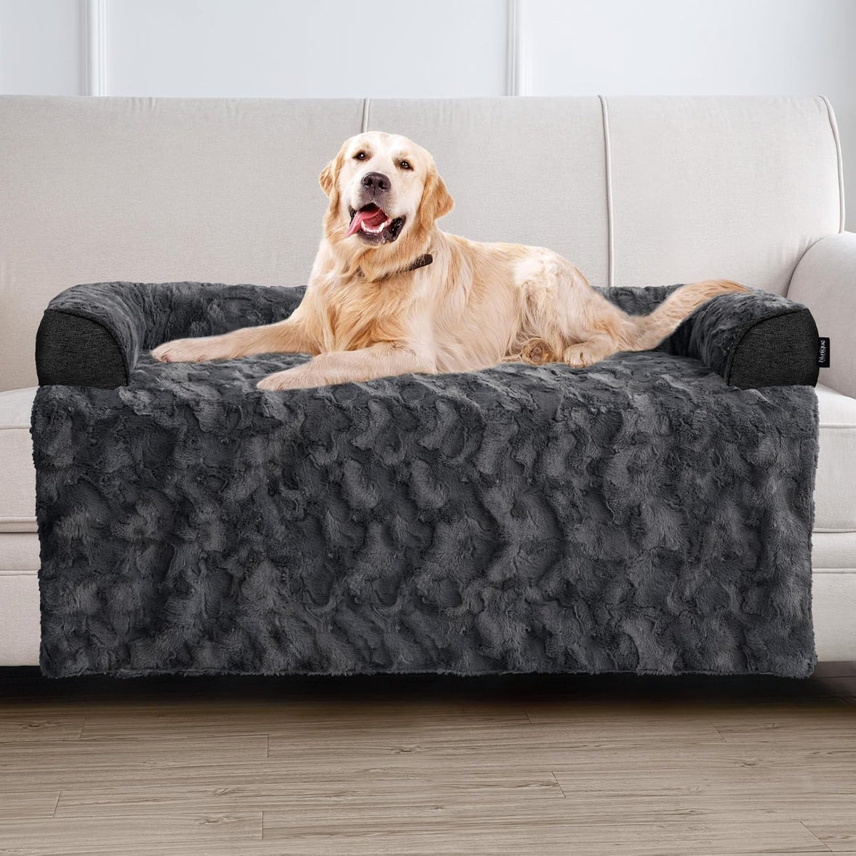 Calming Dog Couch Bed for Large Dogs, 41 x 37 inch Waterproof Removable Dogs Mat Couch Cover for Furniture Protector, Non-Slip Fluffy Pelsbarn Dog Bed for Couch, Sofa, Outdoor - Tie-Dye Khaki