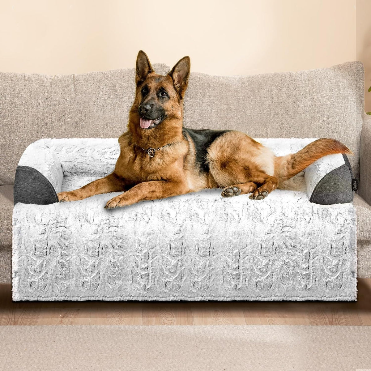 Calming Dog Couch Bed for Large Dogs, 41 x 37 inch Waterproof Removable Dogs Mat Couch Cover for Furniture Protector, Non-Slip Fluffy Pelsbarn Dog Bed for Couch, Sofa, Outdoor - Tie-Dye Khaki