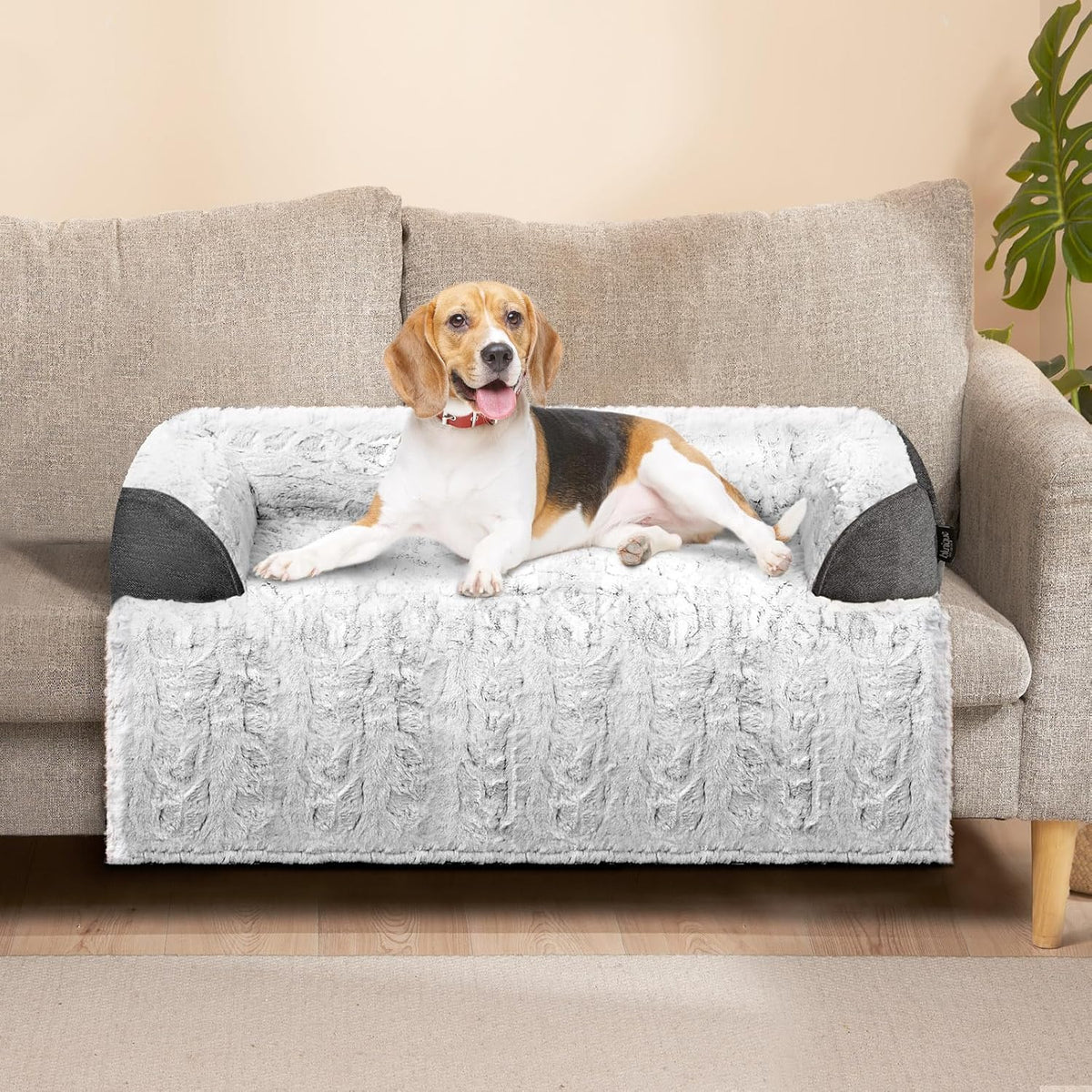 Calming Dog Couch Bed for Large Dogs, 41 x 37 inch Waterproof Removable Dogs Mat Couch Cover for Furniture Protector, Non-Slip Fluffy Pelsbarn Dog Bed for Couch, Sofa, Outdoor - Tie-Dye Khaki