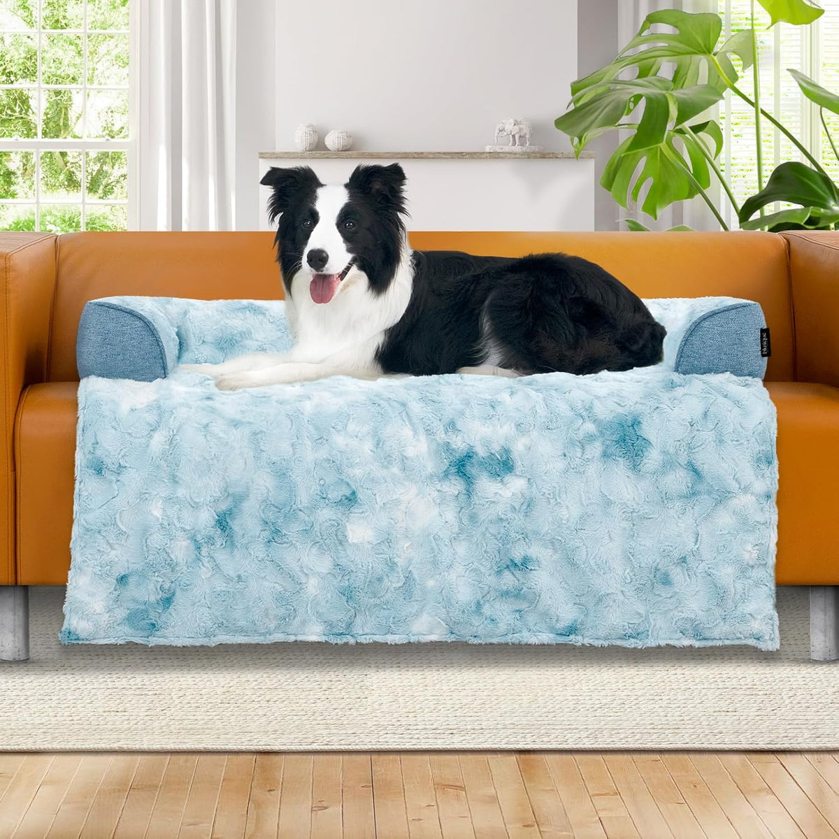 Calming Dog Couch Bed for Large Dogs, 41 x 37 inch Waterproof Removable Dogs Mat Couch Cover for Furniture Protector, Non-Slip Fluffy Pelsbarn Dog Bed for Couch, Sofa, Outdoor - Tie-Dye Khaki