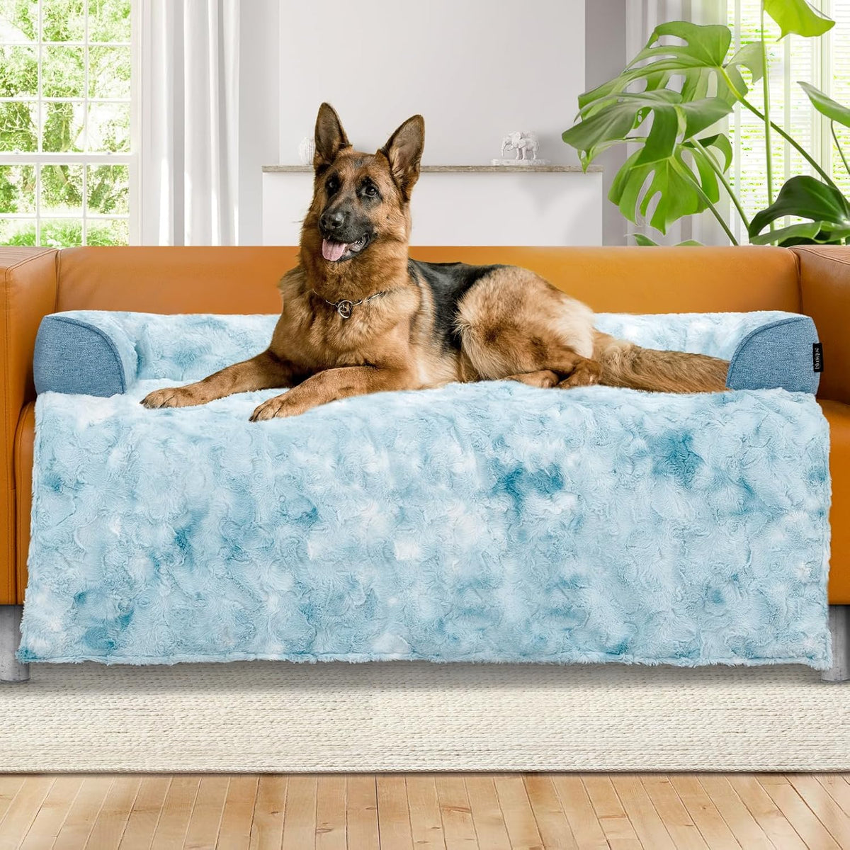 Calming Dog Couch Bed for Large Dogs, 41 x 37 inch Waterproof Removable Dogs Mat Couch Cover for Furniture Protector, Non-Slip Fluffy Pelsbarn Dog Bed for Couch, Sofa, Outdoor - Tie-Dye Khaki