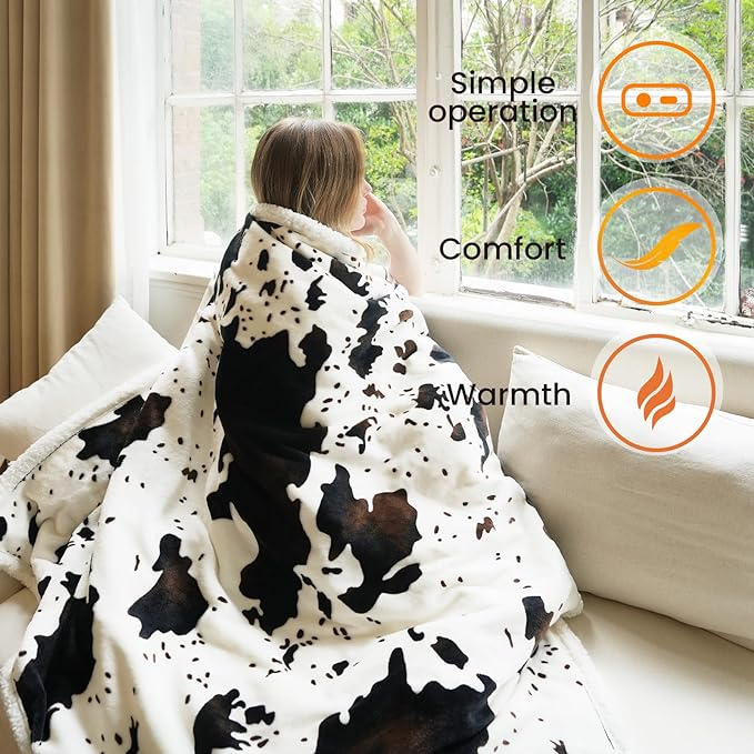 blunique - Cow Print Heated Throw Blanket 50x60inch