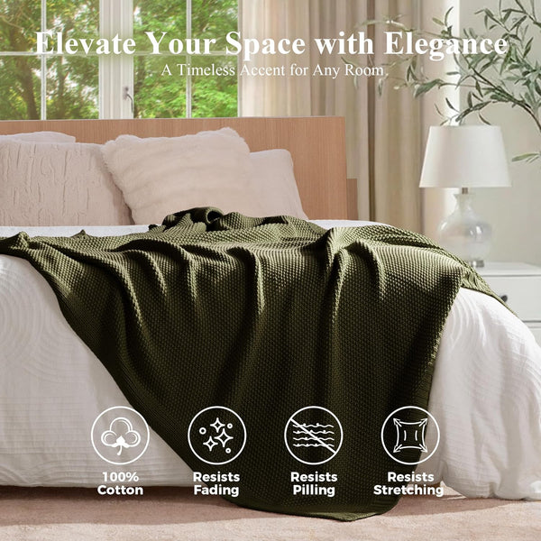 100% Cotton Cable Knit Throw Blanket, Lightweight Soft Knit Blanket for Sofa Couch Bed,50 x 60 Inch,Olive Green - Blunique