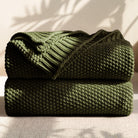 100% Cotton Cable Knit Throw Blanket, Lightweight Soft Knit Blanket for Sofa Couch Bed, Breathable All-Season Throw, Cozy Decorative Blanket, 50 x 60 Inch,Olive Green - blunique