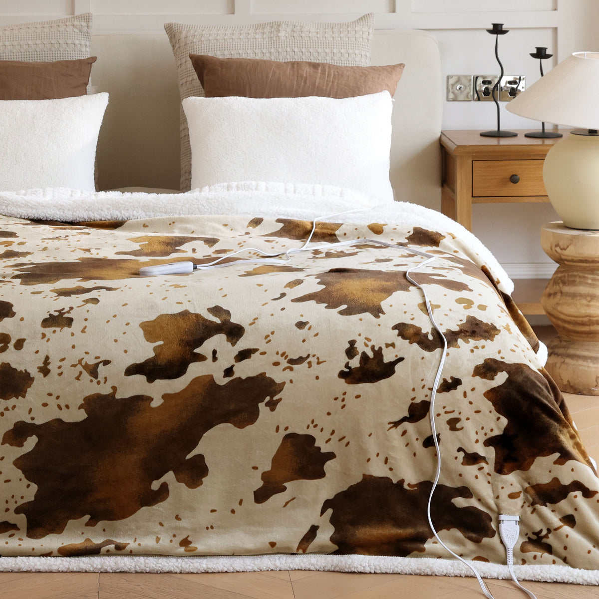 blunique - Cow Print Heated Throw Blanket 84x90inch