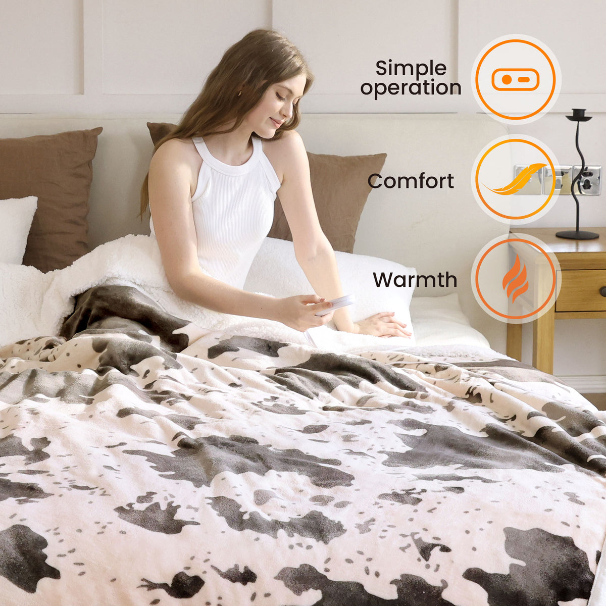 blunique - Cow Print Heated Throw Blanket 84x90inch