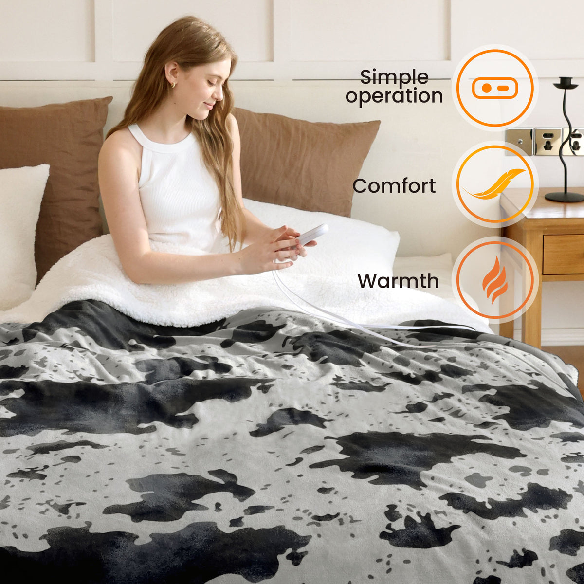 blunique - Cow Print Heated Throw Blanket 84x90inch