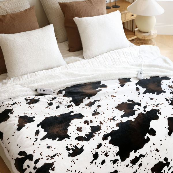 blunique - Cow Print Heated Throw Blanket 84x90inch