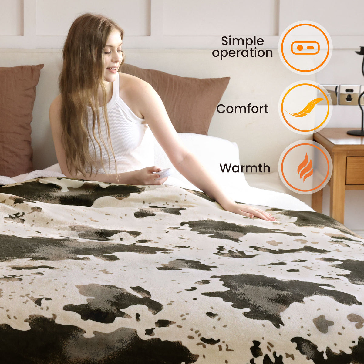 blunique - Cow Print Heated Throw Blanket 84x90inch