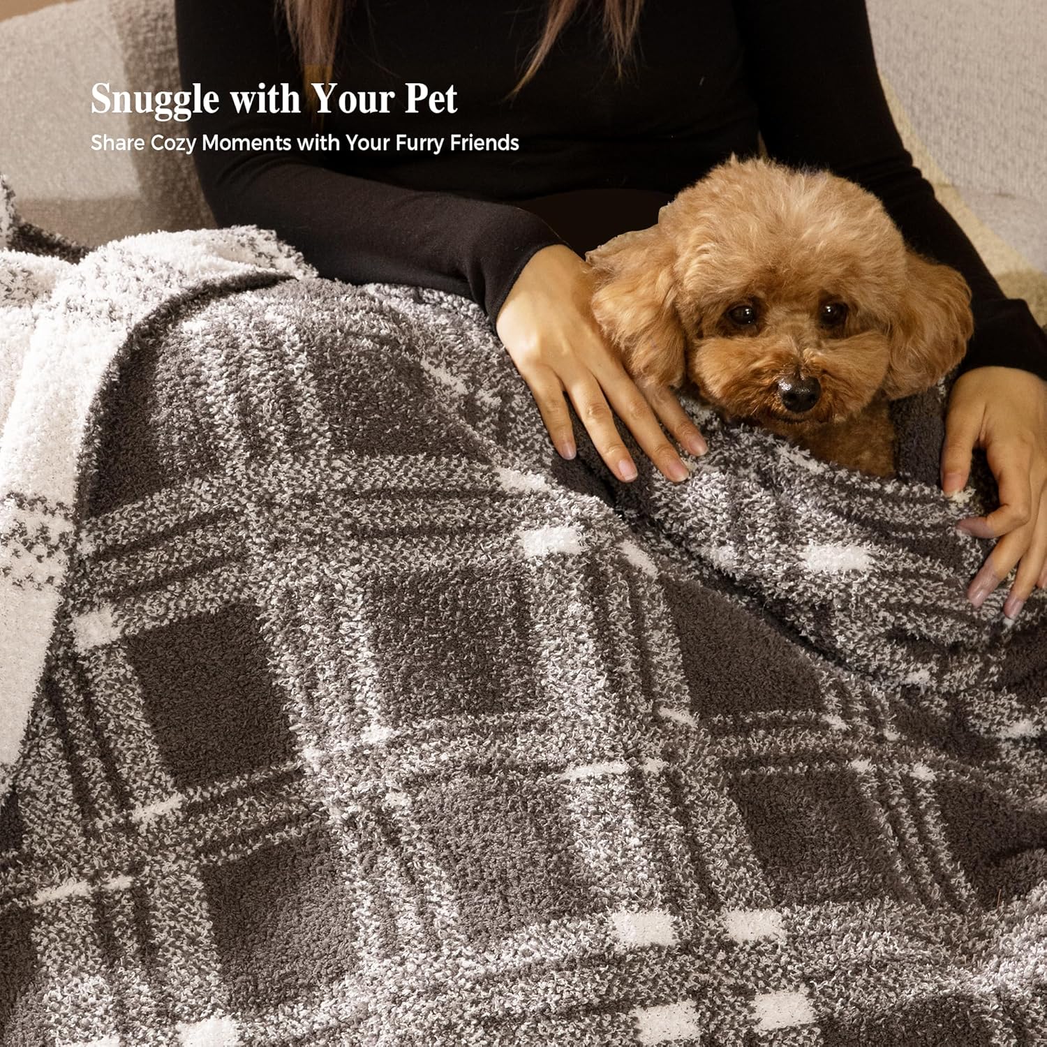 Reversible Plaid Throw Blanket for Couch, Super Soft Cozy Warm Knit Netural Decorative Fluffy Throw Blankets, Microfiber Throws Blanket for Sofa Bed Chair Living Room, 50x72 Inches Dark Taupe - blunique