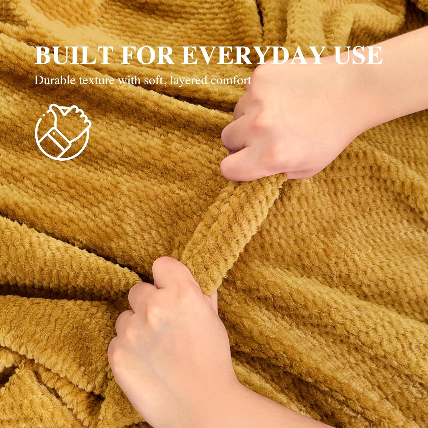 Fleece Throw Blanket for Couch Plush Warm Blankets for Bed, Fuzzy Cozy Flannel Blanket Throw for Sofa, Travel Jacquard Pattern Yellow 51x63 Inches - blunique