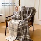 Reversible Plaid Throw Blanket for Couch, Super Soft Cozy Warm Knit Netural Decorative Fluffy Throw Blankets, Microfiber Throws Blanket for Sofa Bed Chair Living Room, 50x72 Inches Dark Taupe - Blunique