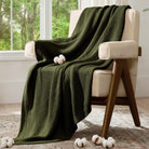 100% Cotton Cable Knit Throw Blanket, Lightweight Soft Knit Blanket for Sofa Couch Bed, Breathable All-Season Throw, Cozy Decorative Blanket, 50 x 60 Inch,Olive Green - blunique