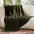 100% Cotton Cable Knit Throw Blanket, Lightweight Soft Knit Blanket for Sofa Couch Bed, Breathable All-Season Throw, Cozy Decorative Blanket, 50 x 60 Inch,Olive Green - blunique
