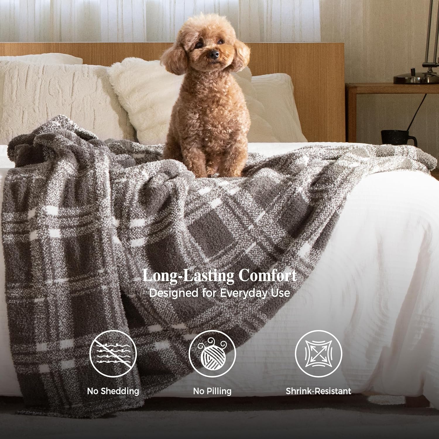 Reversible Plaid Throw Blanket for Couch, Super Soft Cozy Warm Knit Netural Decorative Fluffy Throw Blankets, Microfiber Throws Blanket for Sofa Bed Chair Living Room, 50x72 Inches Dark Taupe - blunique