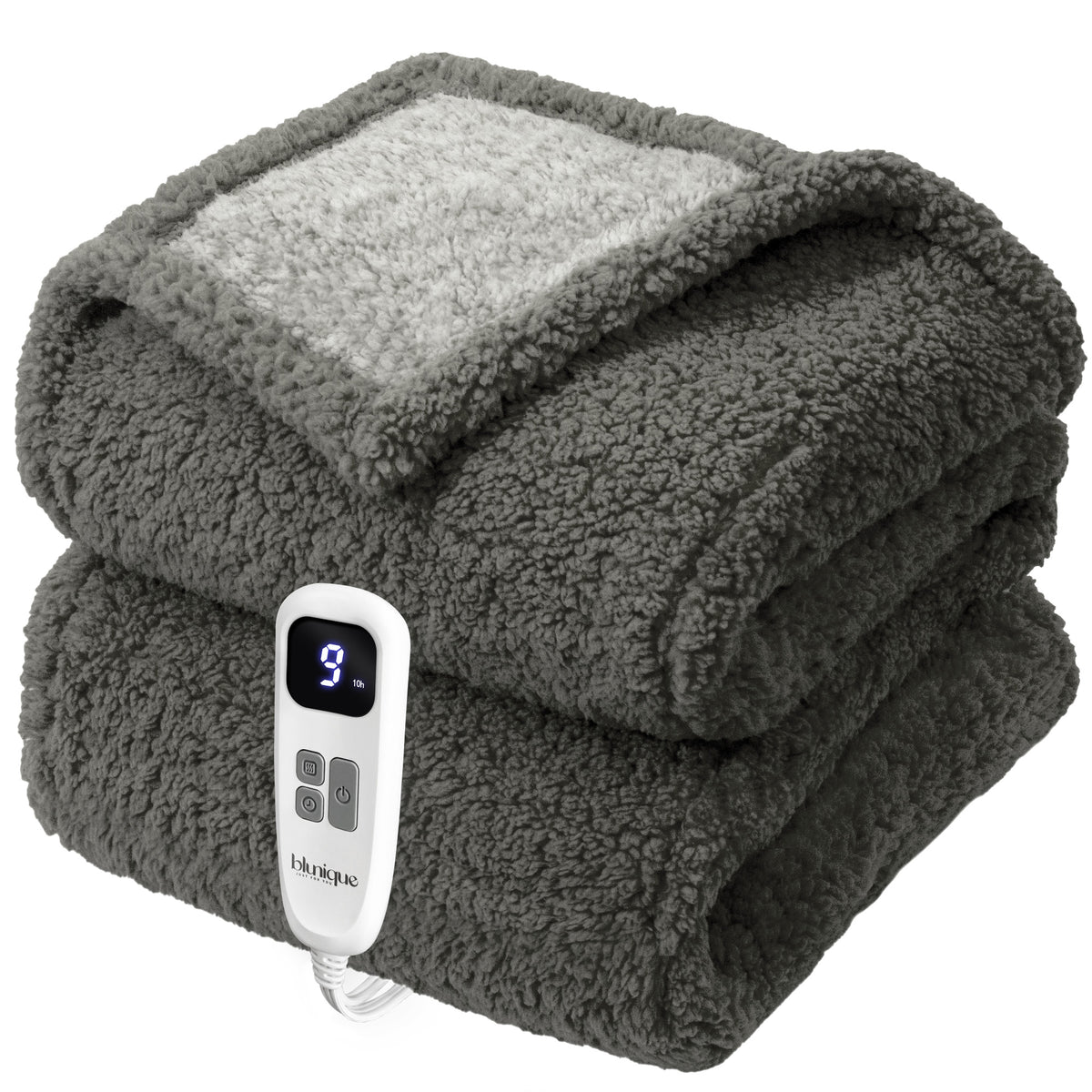 blunique -  Double Sided Cozy Sherpa - Two-Tone -Fast Heated Blanket Electric Blanket