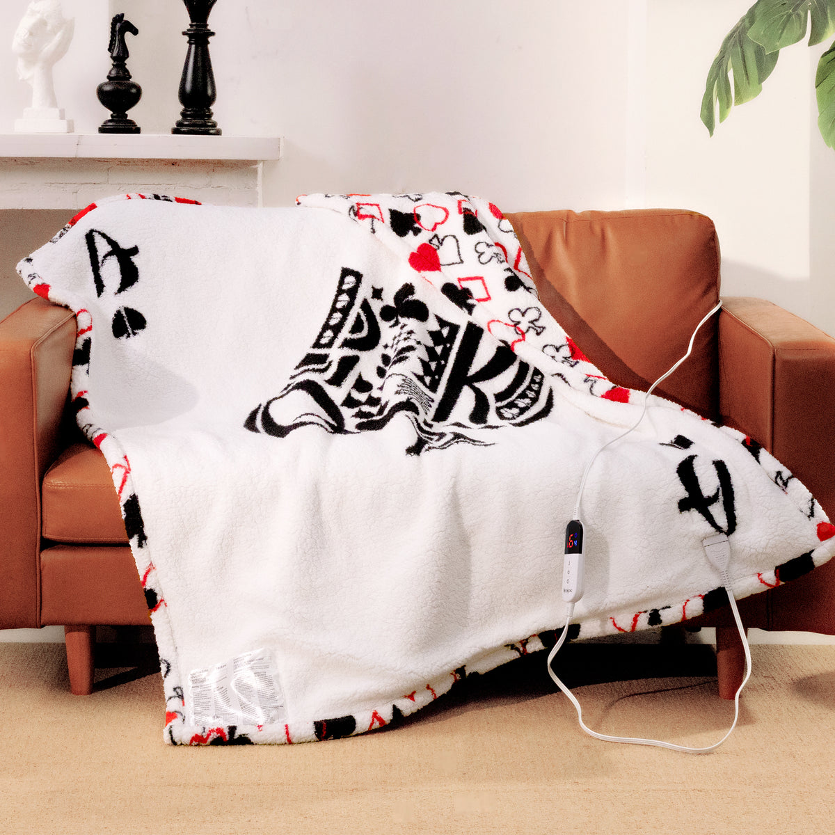 blunique - Poker Themed Design Heated Throw Blanket 50x60inch