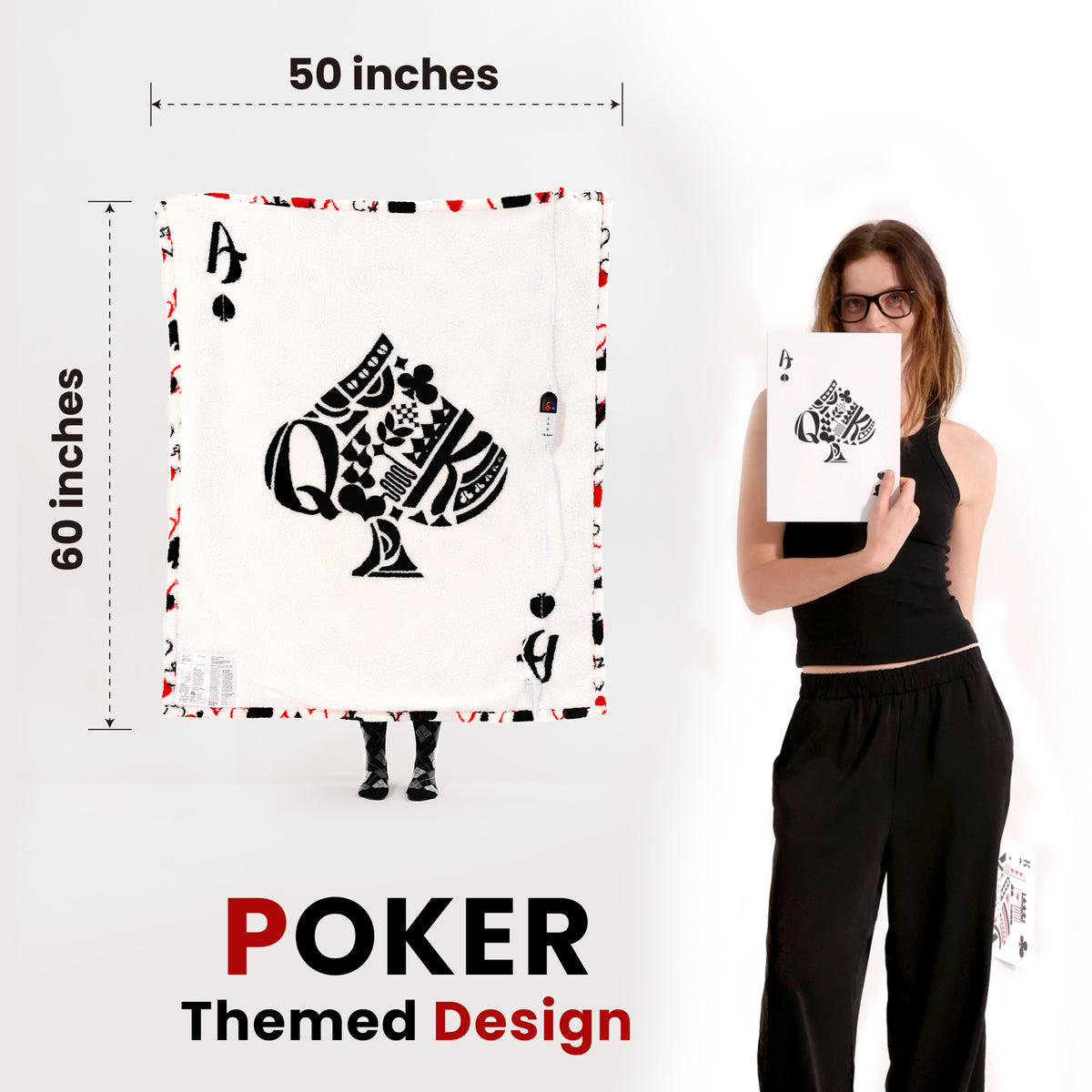 blunique - Poker Themed Design Heated Throw Blanket 50x60inch