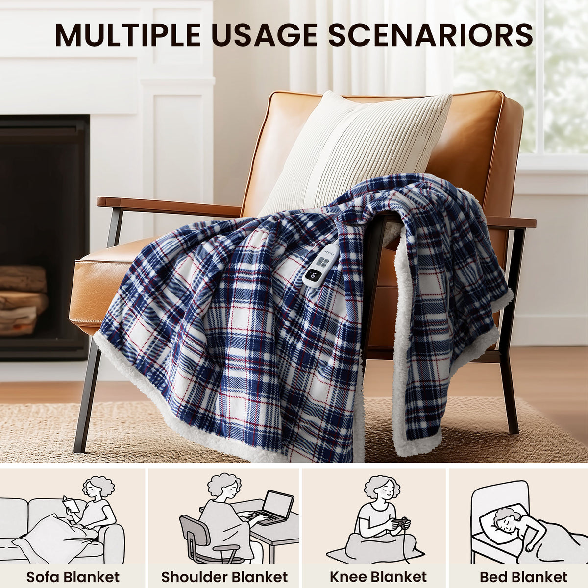blunique - Ultra Soft Cozy Plaid Flannel - Fast Heated Blanket Electric Throw 50''x60''